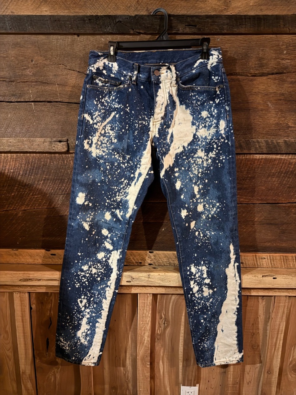 Palm Angels Blue Denim Jeans with White Bleach Splatter